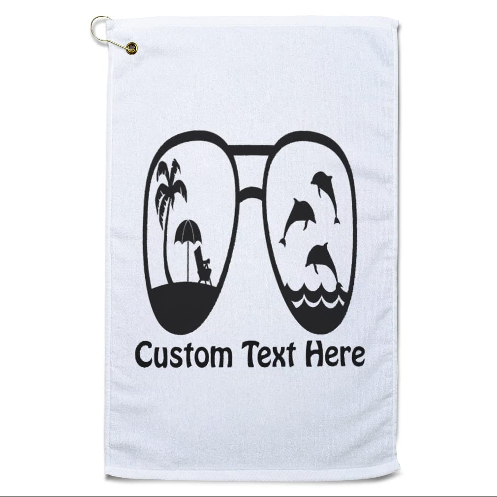 Stylish Printed Golf Towel with Palm Trees, Surfing & Dolphin Design - Cotton Beach Chair Accessories for Golf, Beach & Outdoor Activities