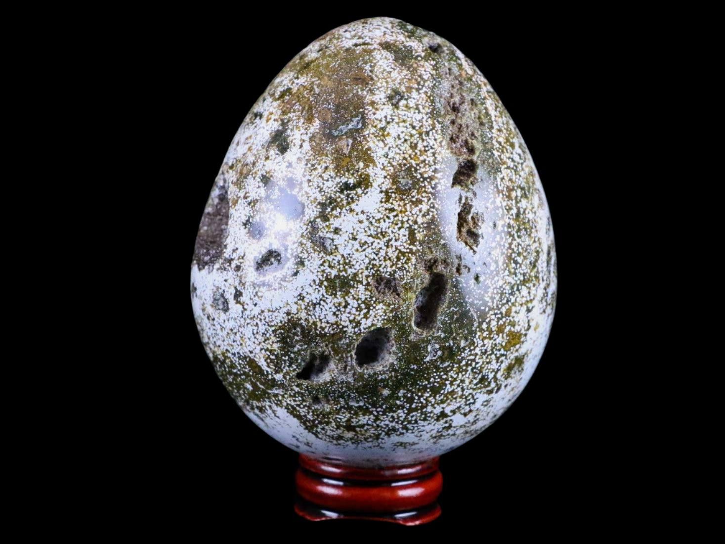 XXL 72MM Natural Polished Ocean Jasper Crystal Vug Egg from Madagascar - 1 LB 3.8 OZ with Free Stand | Healing Stone for Meditation, Reiki, and Home Decor