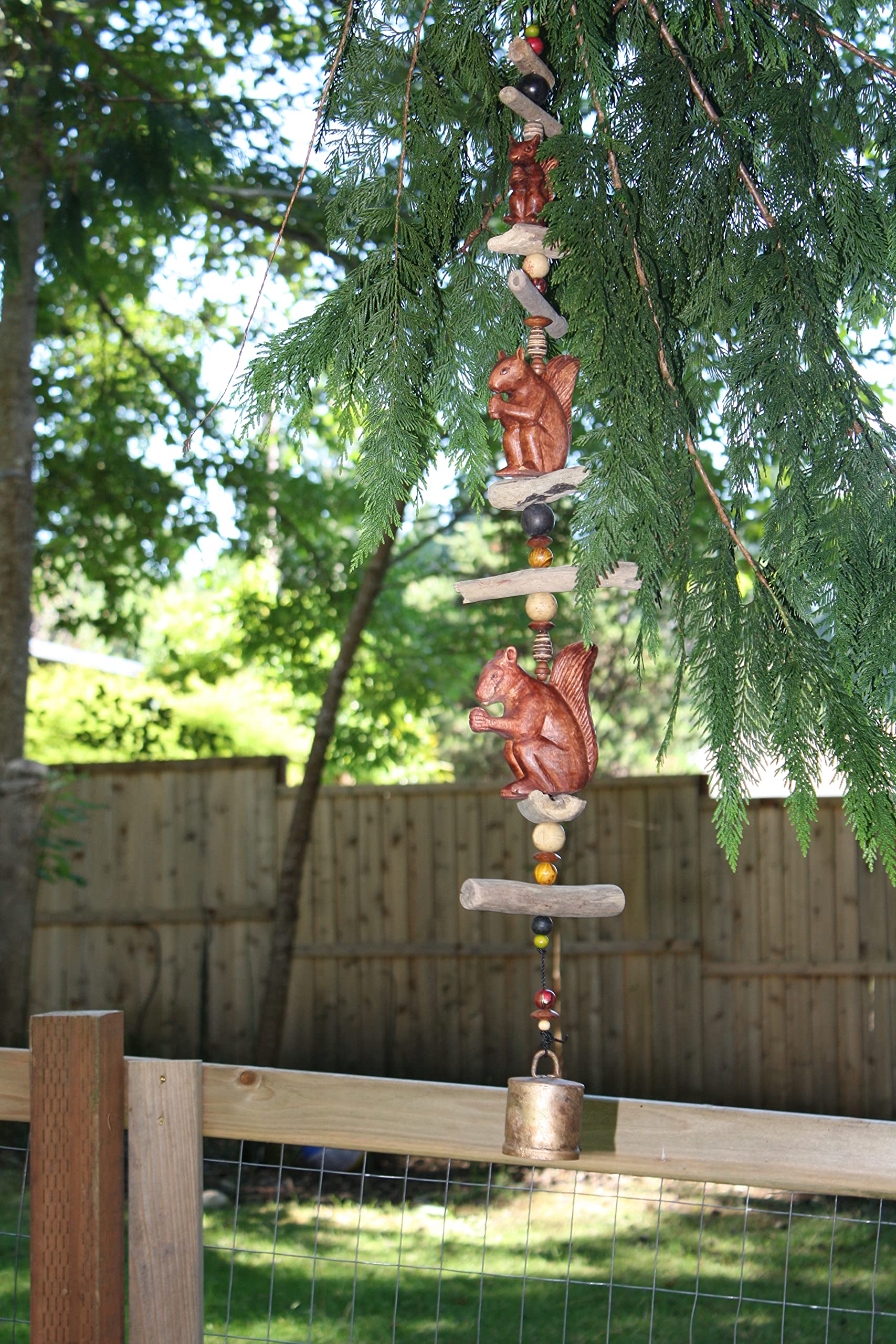 Hand Painted Black & White Dotted Wind Chime with Triple Squirrel Design - Cohasset Gifts 549 - Perfect for Garden, Patio, and Outdoor Decor