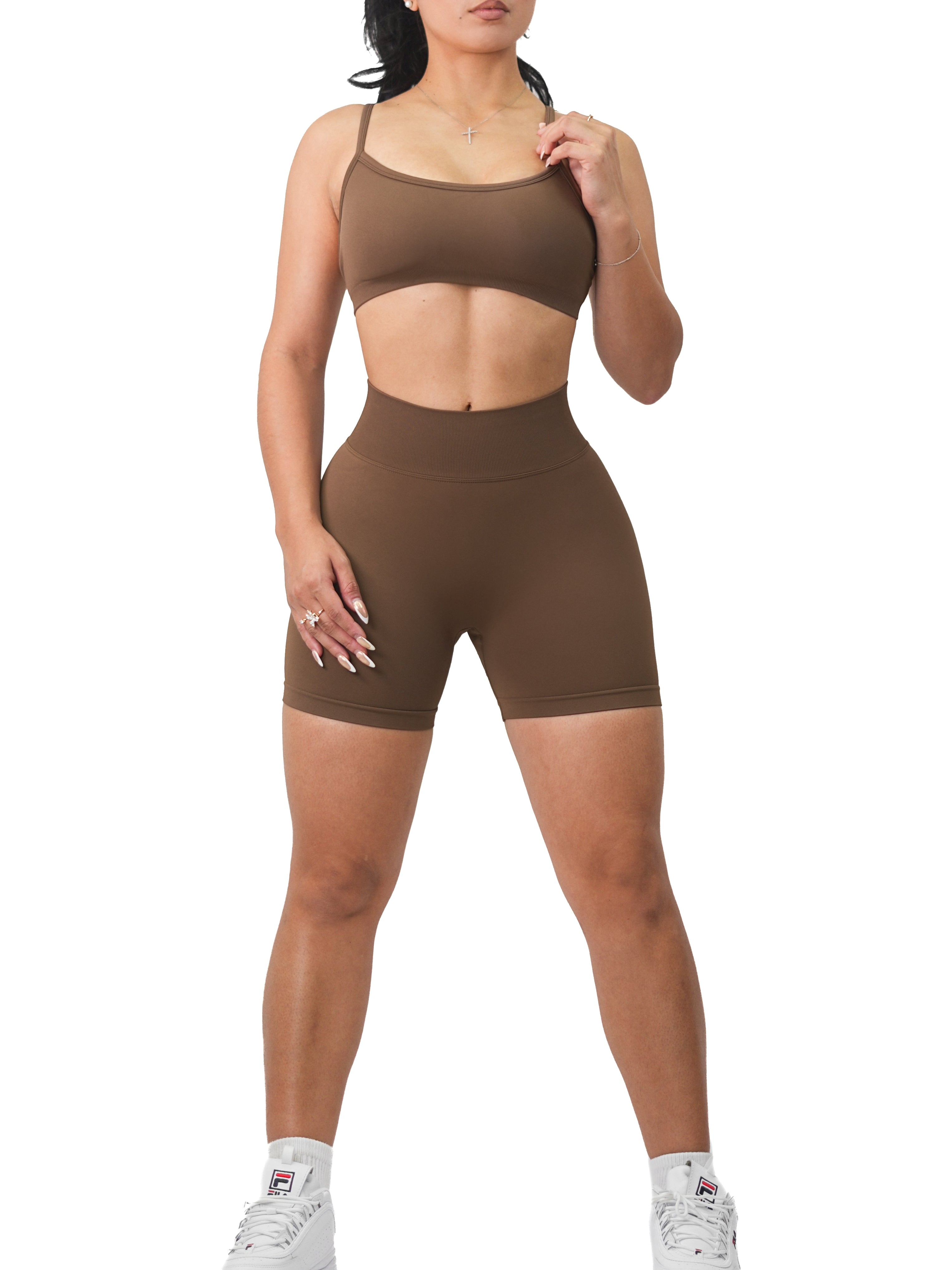 Seamless Booty Shorts for Women - High Waisted Yoga Shorts, Workout & Lounge Shorts (Cocoa Brown) - Perfect for Gym, Running, Yoga & Casual Wear