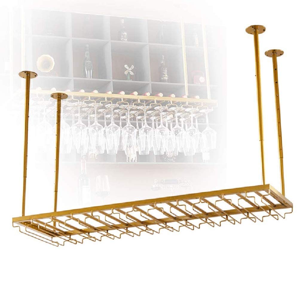 GELISURE Adjustable Ceiling Goblet Holder - Golden Wine Bottle & Glass Hanging Rack for Restaurants, Kitchens & Bars - 100×35cm (39×14in) - Perfect for Wine Storage, Display & Space Saving in Home or Commercial Use