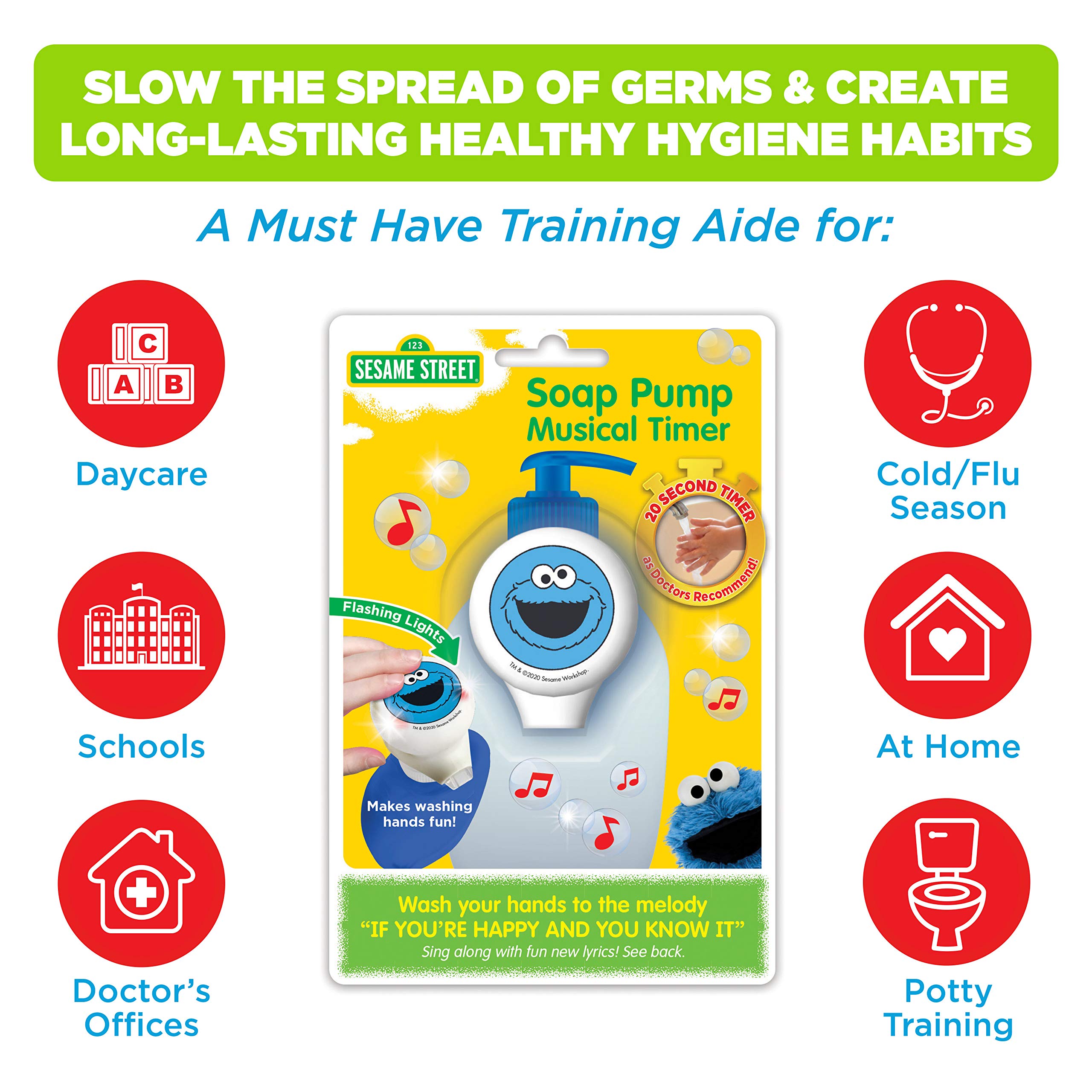 Sesame Street Cookie Monster Musical Soap Dispenser with Timer - Fun Hand Wash Timer for Kids, Perfect for Bathroom & Kitchen Sink - Great Gift for Toddlers & Preschoolers