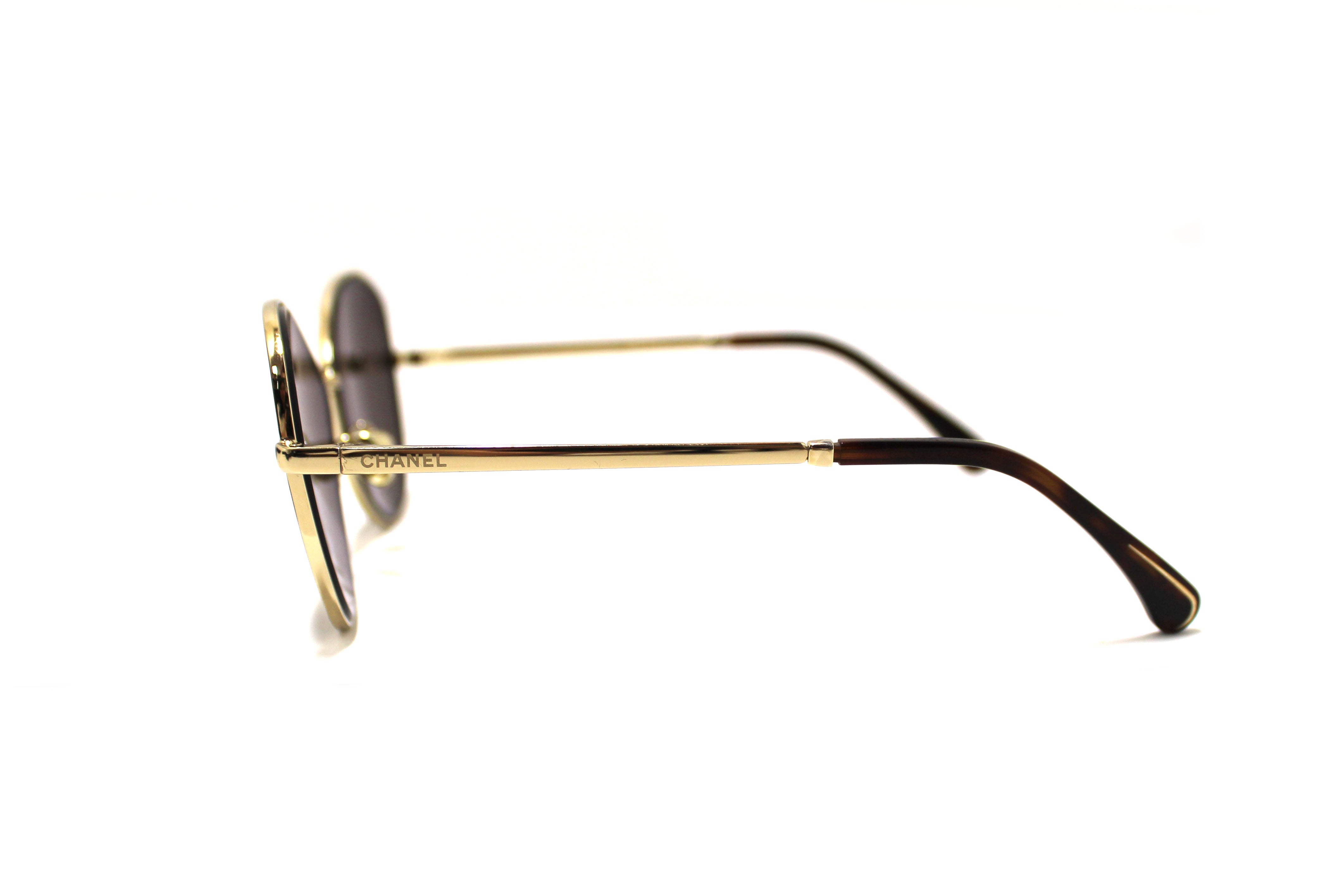 Authentic Chanel Black & Gold Oversized Sunglasses for Women - Luxury Fashion UV Protection Shades for Beach, Driving & Outdoor Activities