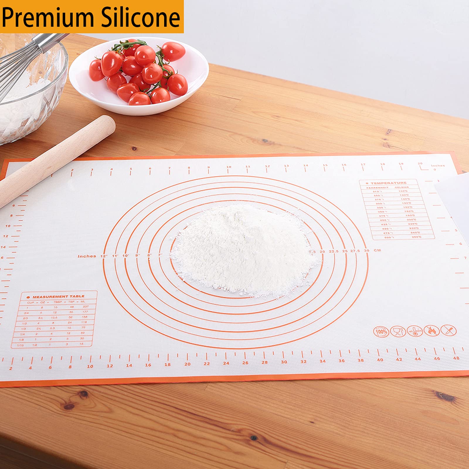 Premium Non-Stick Silicone Baking Mat - Extra Thick Pastry Mat for Fondant, Dough Rolling & Pie Crust - 12x16 Inch Oven Liner & Counter Protector (Orange) - Ideal for Baking, Cooking & Kitchen Counter Protection