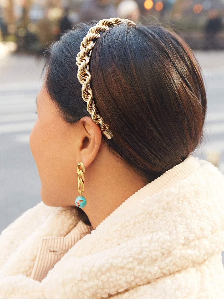 HZEYN Gold Metal Twisted Chain Headband for Women - Elegant Statement Hair Accessory for Parties, Weddings & Special Occasions