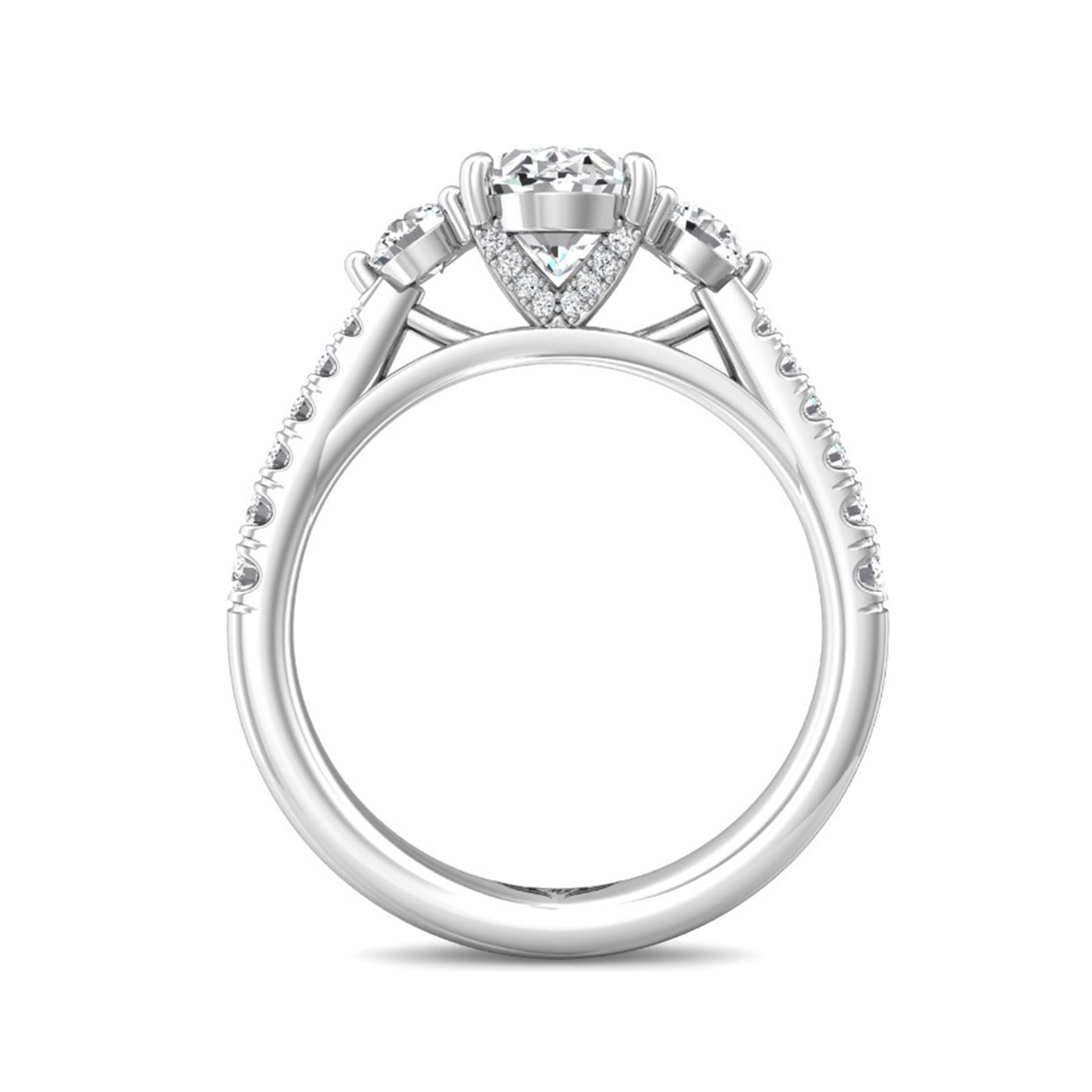 Three Stone & Pave Diamond Engagement Ring - 14K White Gold Wedding Band for Proposal, Anniversary & Special Occasions