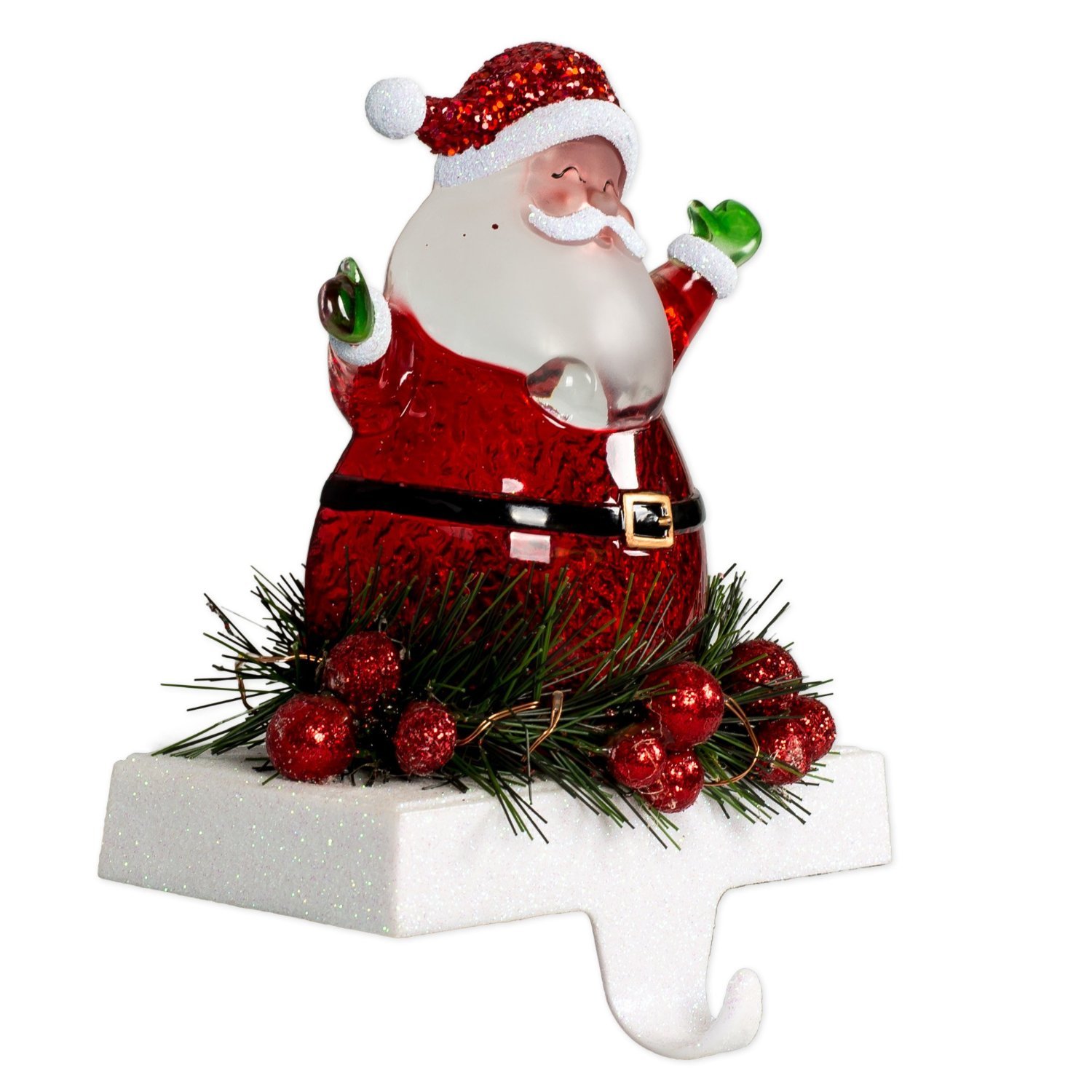 7 Inch Tall LED Santa Stocking Holder - Christmas Fireplace Mantel Decor with Warm White Lights for Holiday Home Decoration