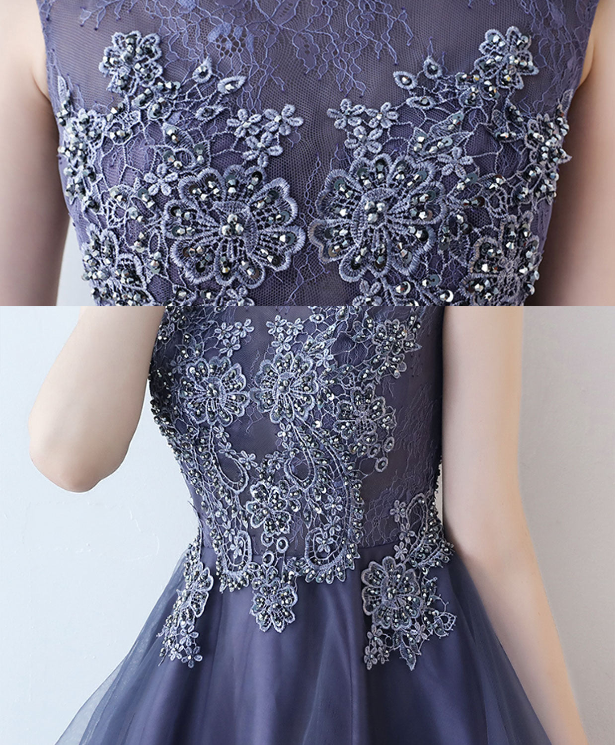 Elegant Purple Round Neck Lace Tulle High-Low Prom Dress for Women - Perfect for Homecoming, Evening Parties & Special Occasions