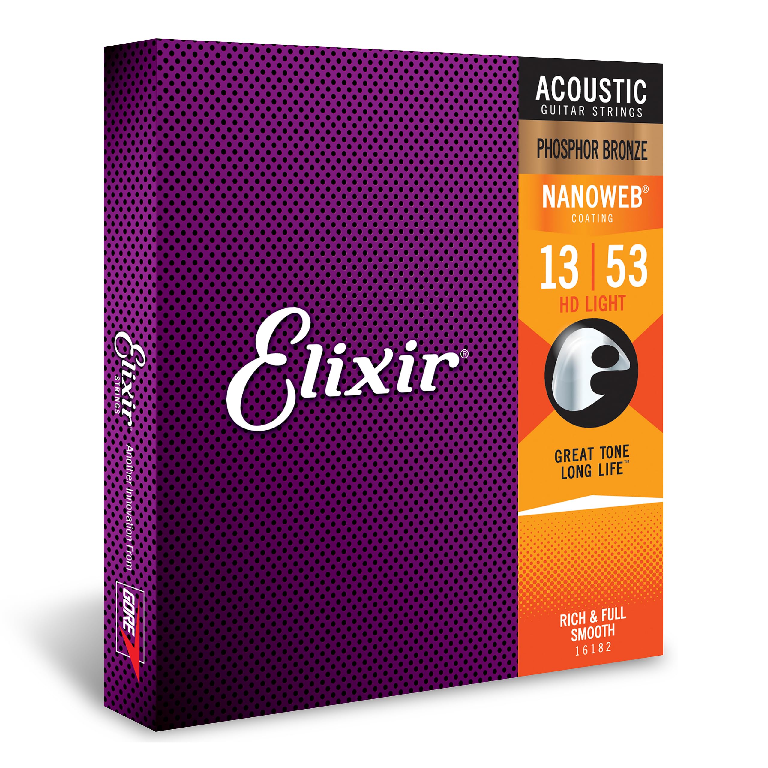 Elixir Acoustic Guitar Strings - Phosphor Bronze with NANOWEB Coating | Long-Lasting Rich Tone & Comfortable Feel | 6-String Set HD Light 13-53 | Perfect for Studio Recording & Live Performances