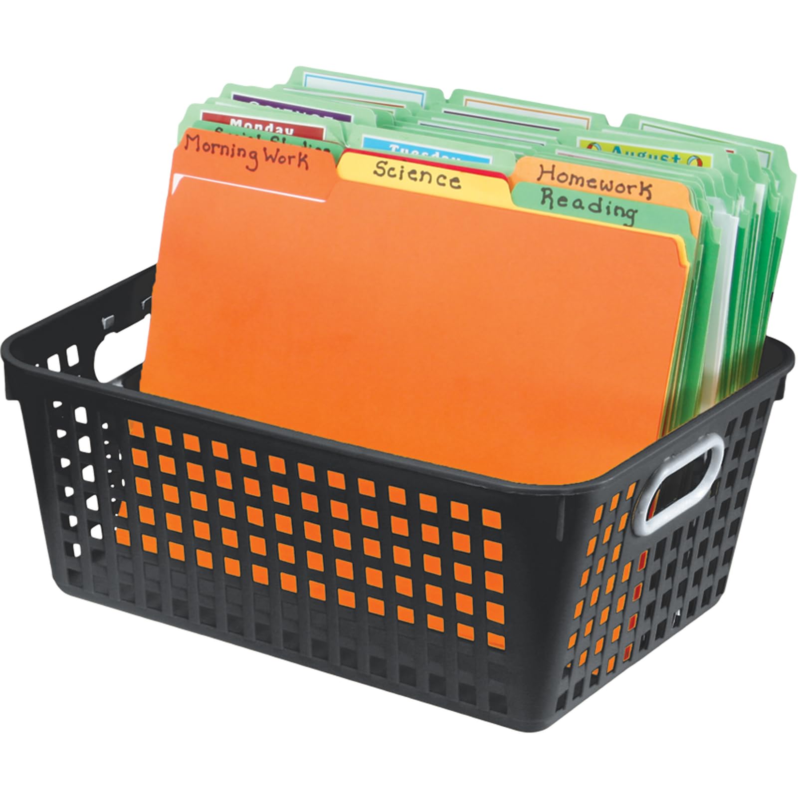 Really Good Stuff 160016BK 12-Pack Stackable Black Plastic Storage Baskets with Handles - 13