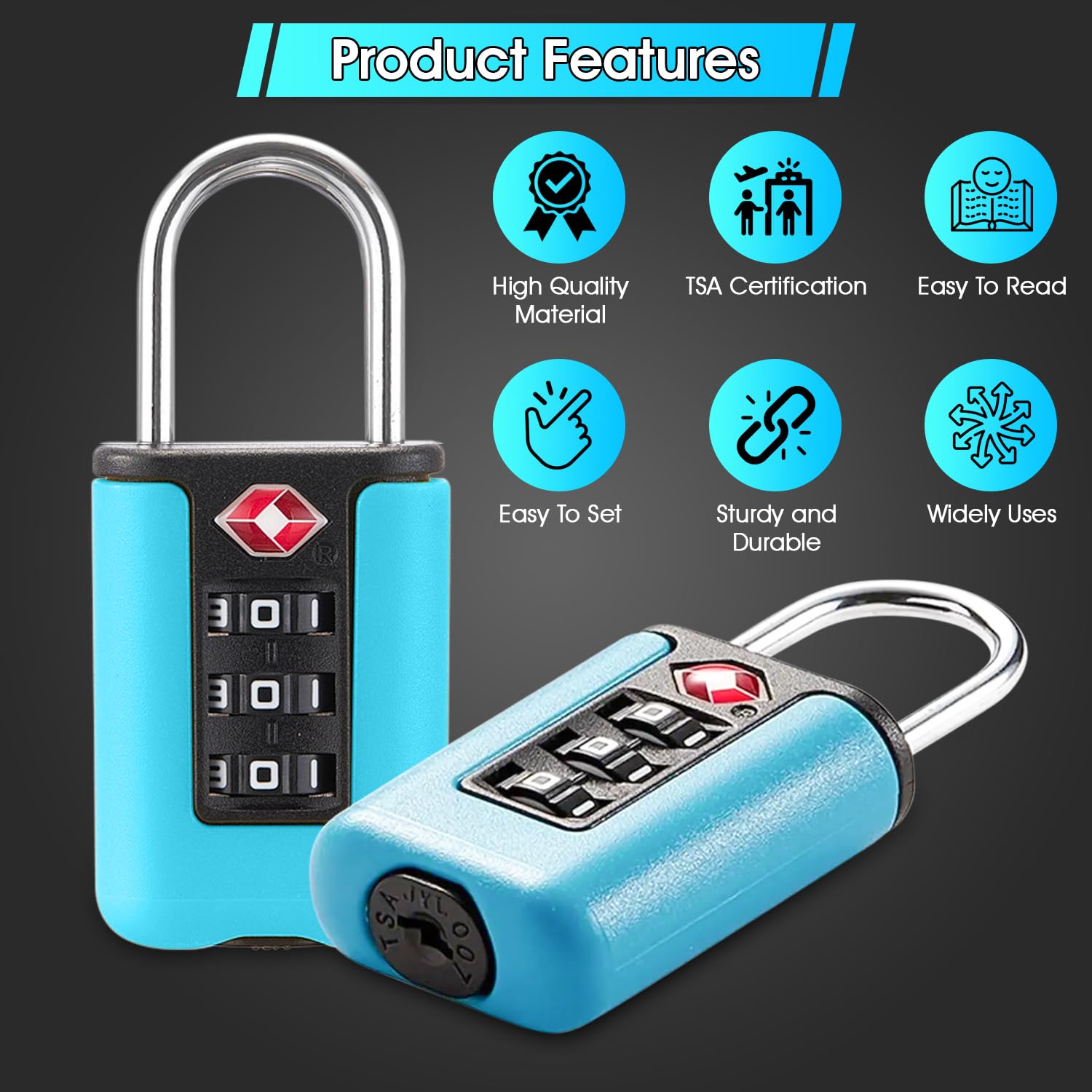 TSA Approved Gun Case Locks - 2 Pack Heavy Duty TSA Luggage Locks for Rifles, Pistols & Revolver Cases - Secure 3 Digit Combination Padlock for Suitcases & Firearm Storage (Blue) - Perfect for Air Travel, Hunting Trips & Secure Weapon Transport