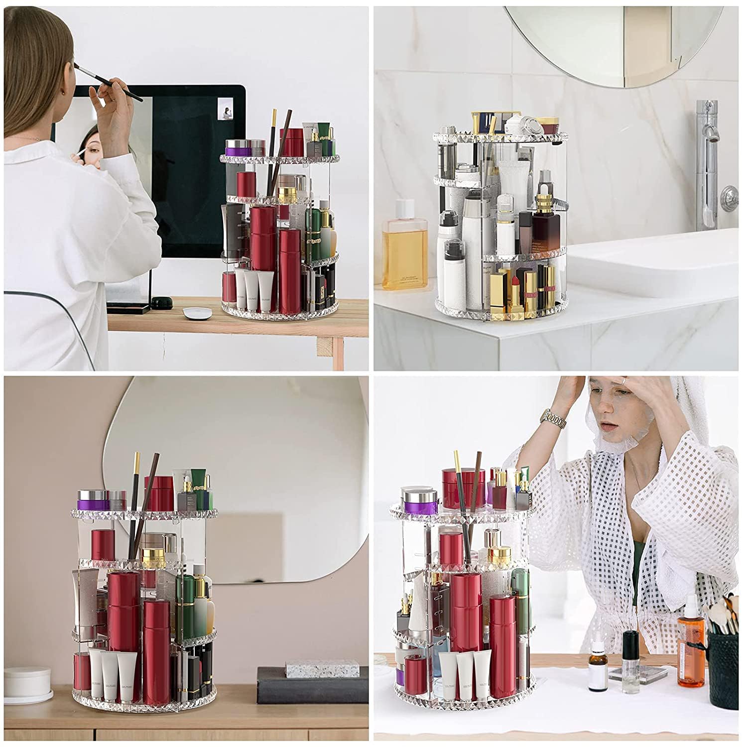 360° Rotating Makeup Organizer with Adjustable Rotation - Multi-Functional Clear Cosmetic Storage Case - Perfect for Vanity, Bathroom & Travel Organization