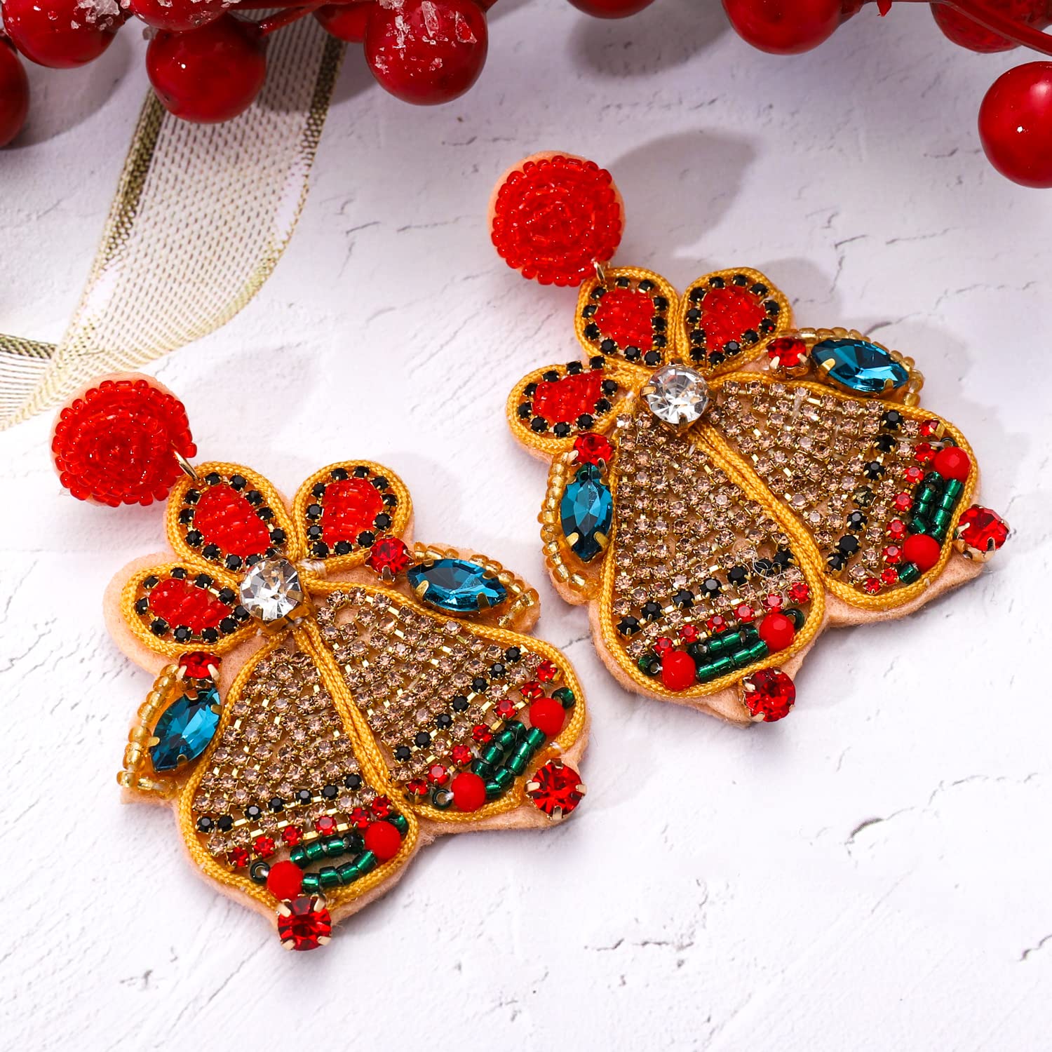 Bohemian Handmade Colorful Seed Beaded Drop Earrings for Women - Christmas Dangle Earrings Gift Set | Perfect for Holiday Parties, Festive Outfits & Gift Giving