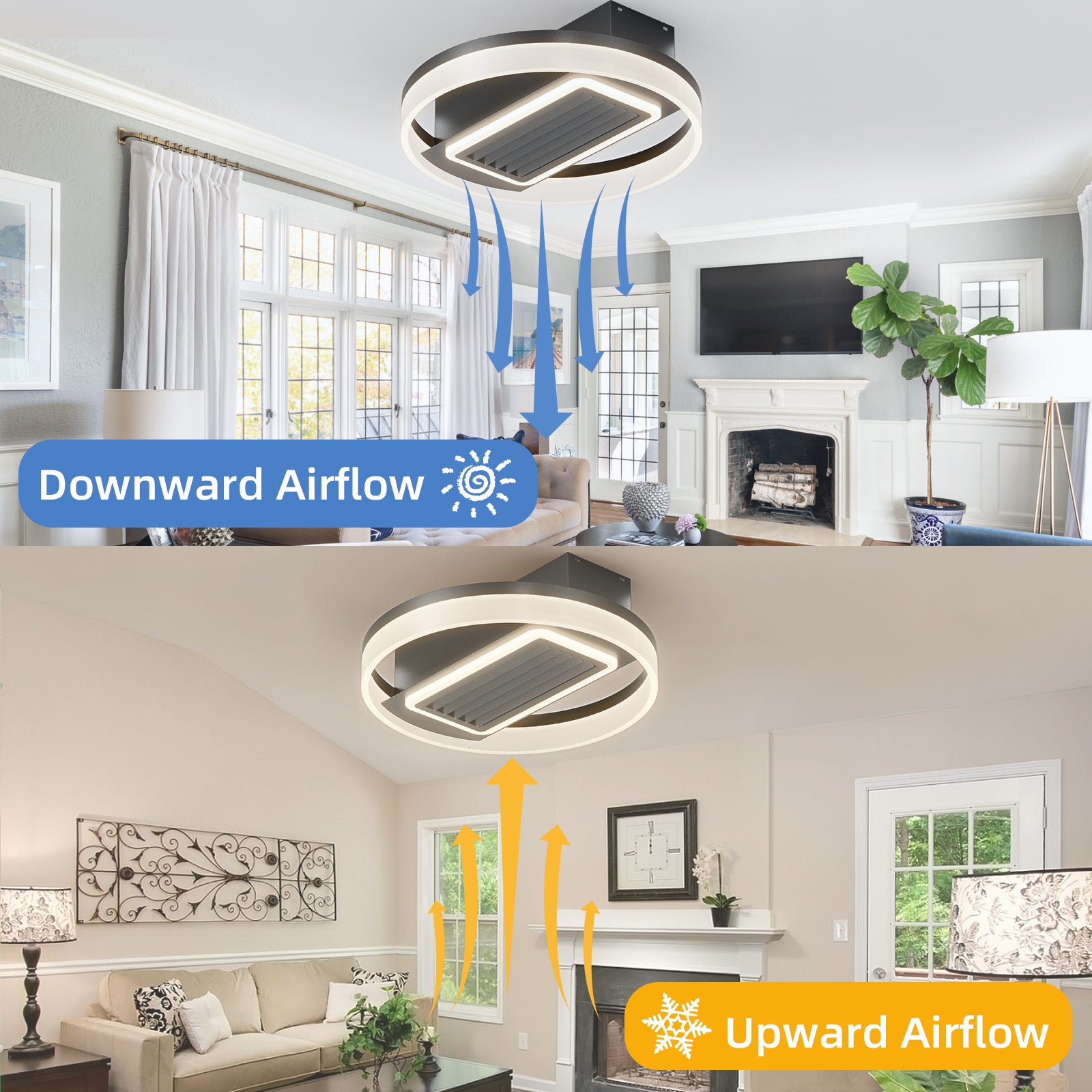 20 Inch Modern Leafless Ceiling Fan with Remote Control - Reversible Motor, Removable & Washable - Perfect for Bedroom, Living Room, and Office Spaces