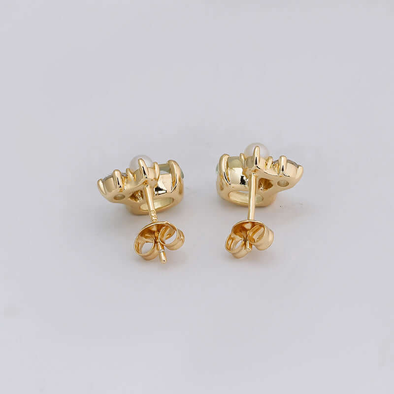 Elegant Green Amethyst and Pearl Stud Earrings for Women | Dainty Gemstone Jewelry Gift | Perfect for Weddings, Parties & Everyday Wear | TB2396