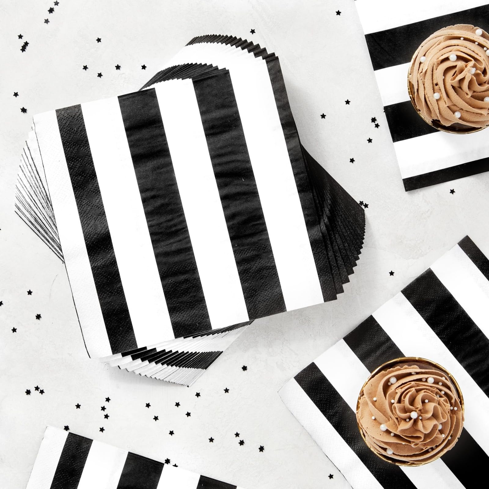 150 Pack Black and White Striped Disposable Paper Napkins - 6.5x6.5 Inch Elegant Party Napkins for Birthday, Baby Shower, Graduation, Wedding, Dinner & Holiday Celebrations