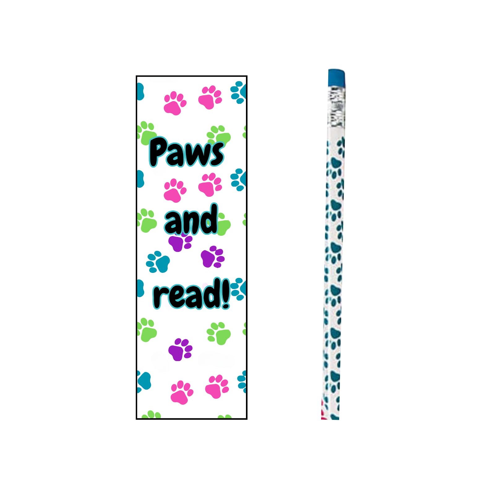 Bulk Reading Bookmarks with Paw Print Pencils - 24 Sets (48 Pieces) for Students, Teachers & Classroom Awards - Perfect for School Supplies, Reading Incentives & Teacher Appreciation Gifts