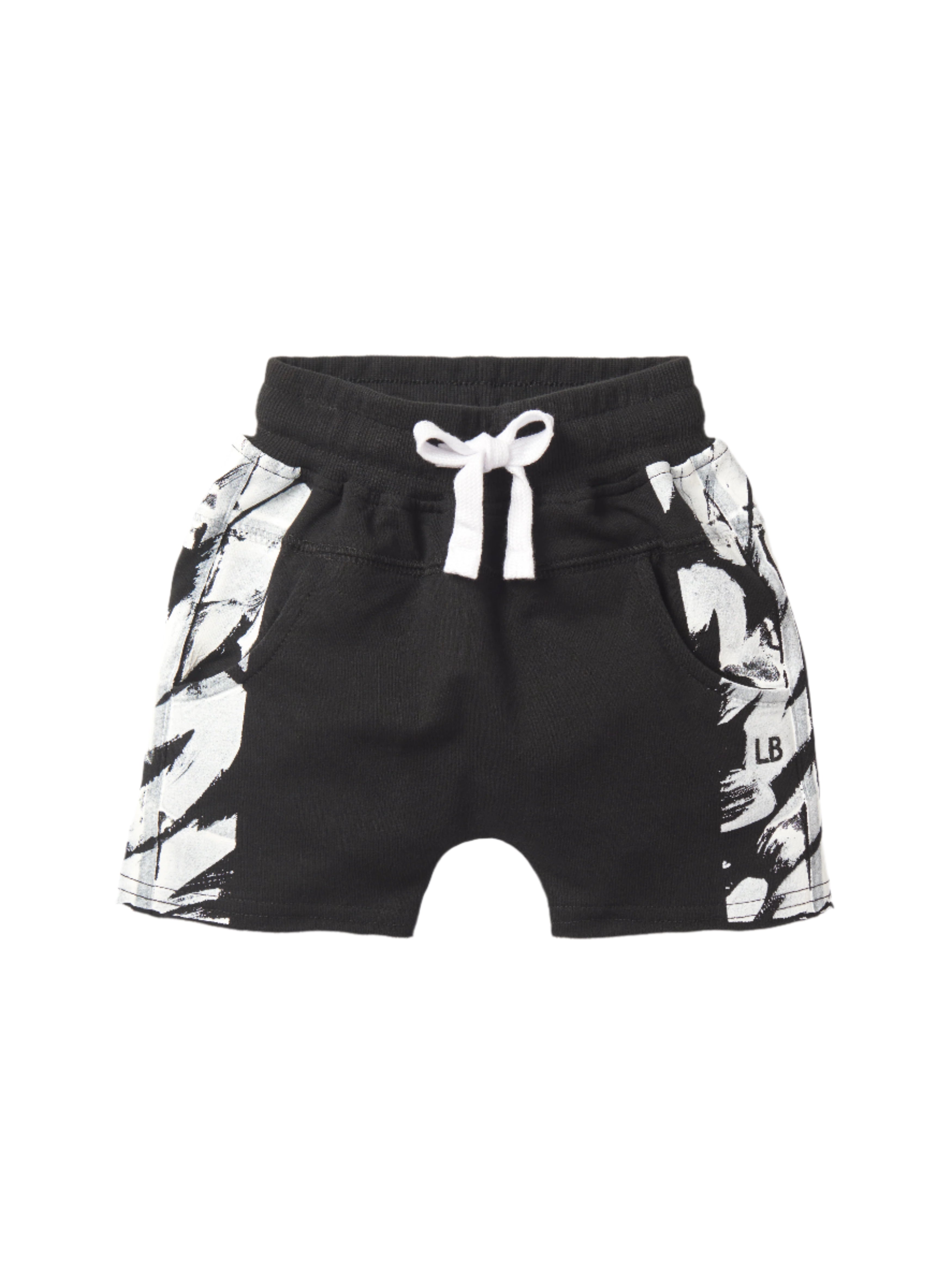 Imperfect Brush Stroke Raw Edge Harem Shorts - Black | Boho Chic Lounge Pants for Yoga, Beach & Casual Wear