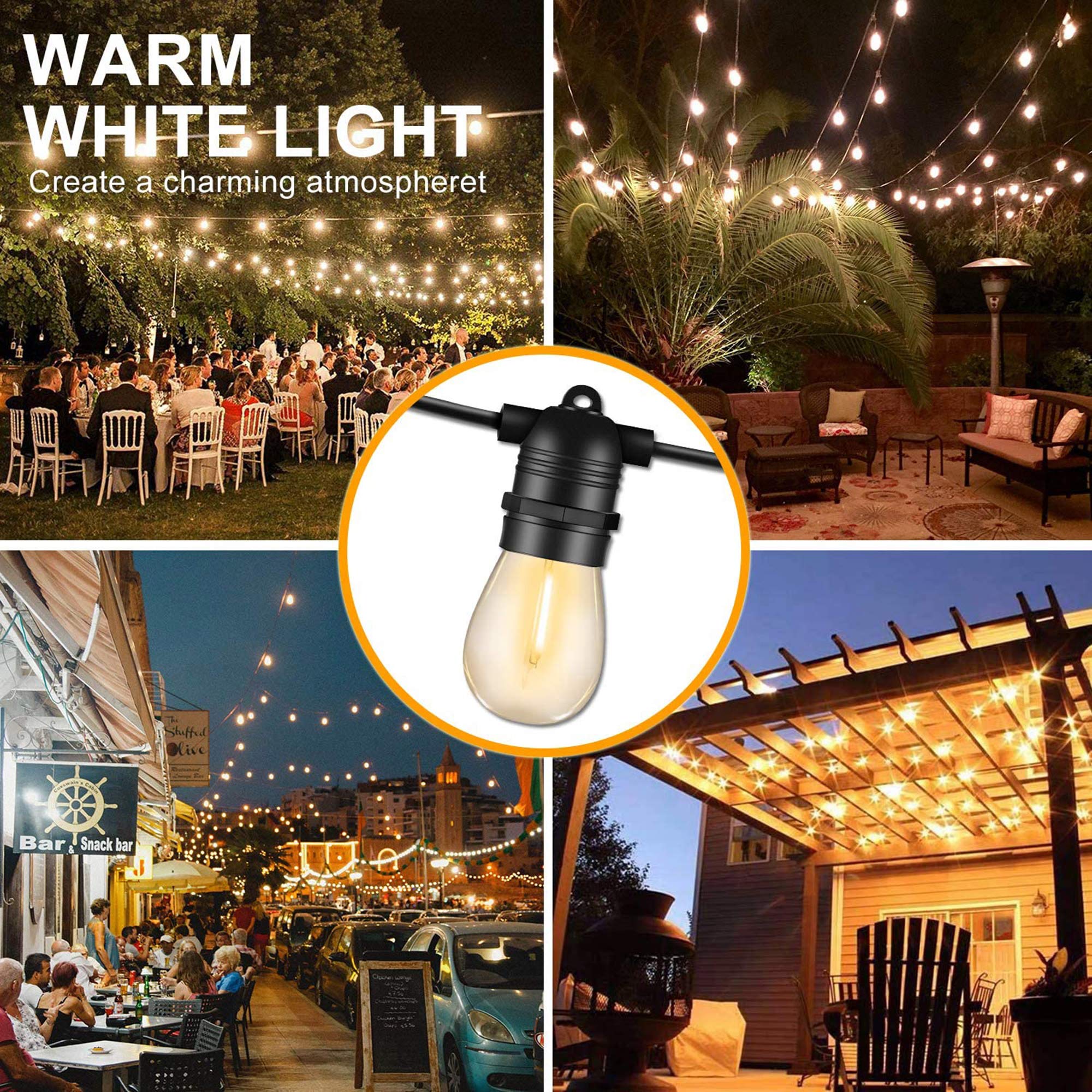 SUNAPEX 48FT Solar String Lights Outdoor Waterproof - Shatterproof Edison Bulbs, Solar Powered Patio Lights for Backyard, Garden, Camping & Decoration | Perfect for Outdoor Parties, Weddings & Nighttime Ambience
