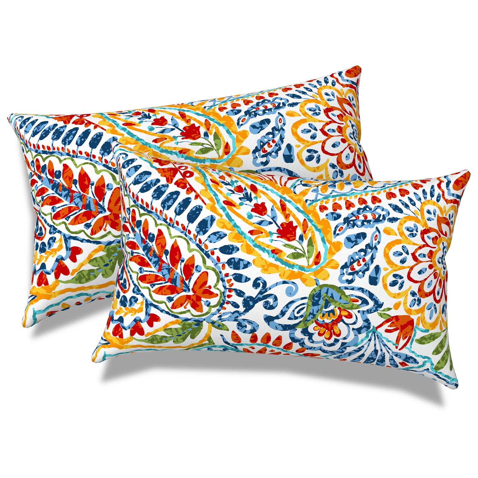 Waterproof 12x20 Inch Lumbar Pillows for Outdoor & Indoor Use - Pack of 2 Paisley Print Cushions with Inserts - Perfect for Patio Furniture, Garden Chairs, Sofas and Bed Decor