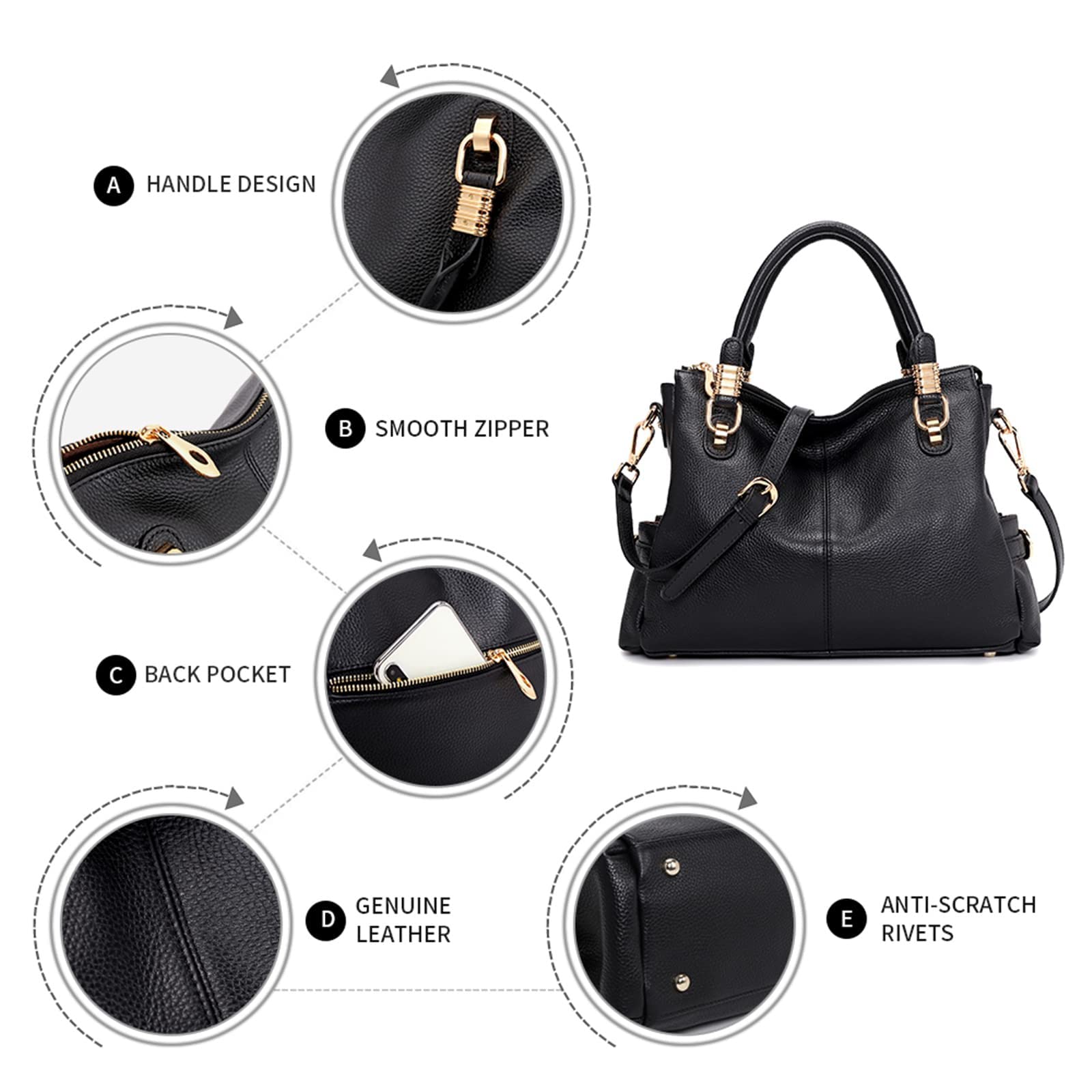 Kattee Soft Women's Genuine Leather Handbags - Stylish Satchel Tote & Shoulder Bag for Work, Travel & Everyday Use
