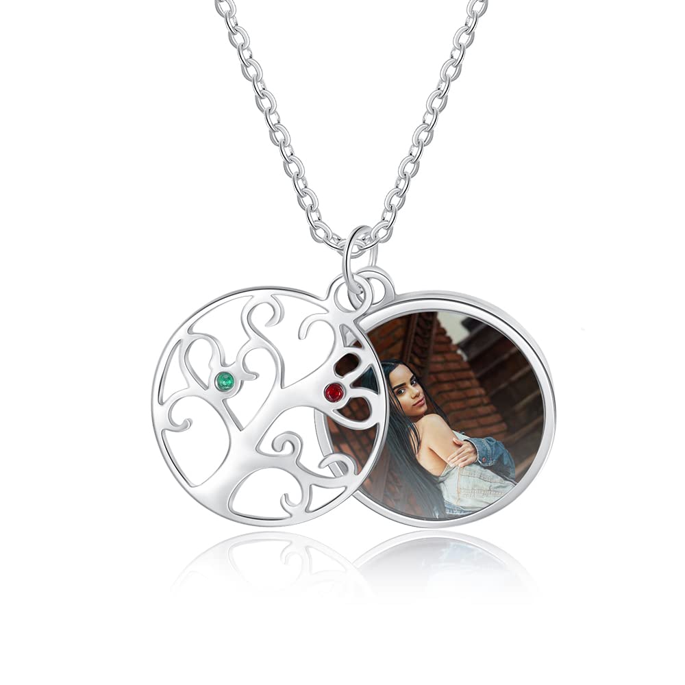 Personalized Tree of Life Necklace with 2-5 Birthstones - Custom Photo Pendant for Women, Mothers, Family - Perfect Anniversary, Birthday & Mother's Day Gift - Jewelry for Special Occasions & Everyday Wear