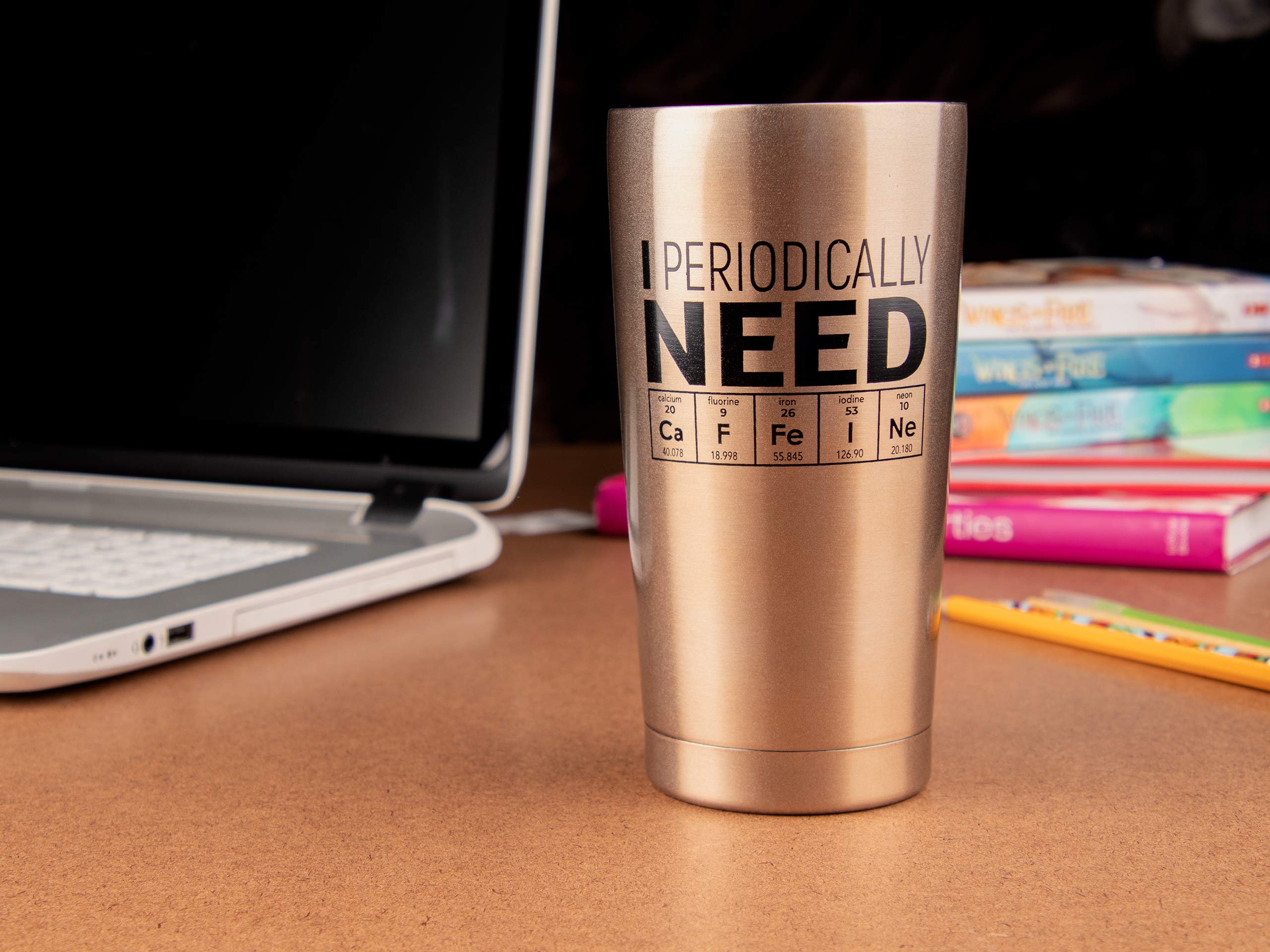 KLUBI Science Gifts for Adults - 20oz I Periodically Need Caffeine Tumbler | Funny Coffee Mug for Science Teachers, Biology & Chemistry Lovers | Perfect for Lab, Office & Classroom Use