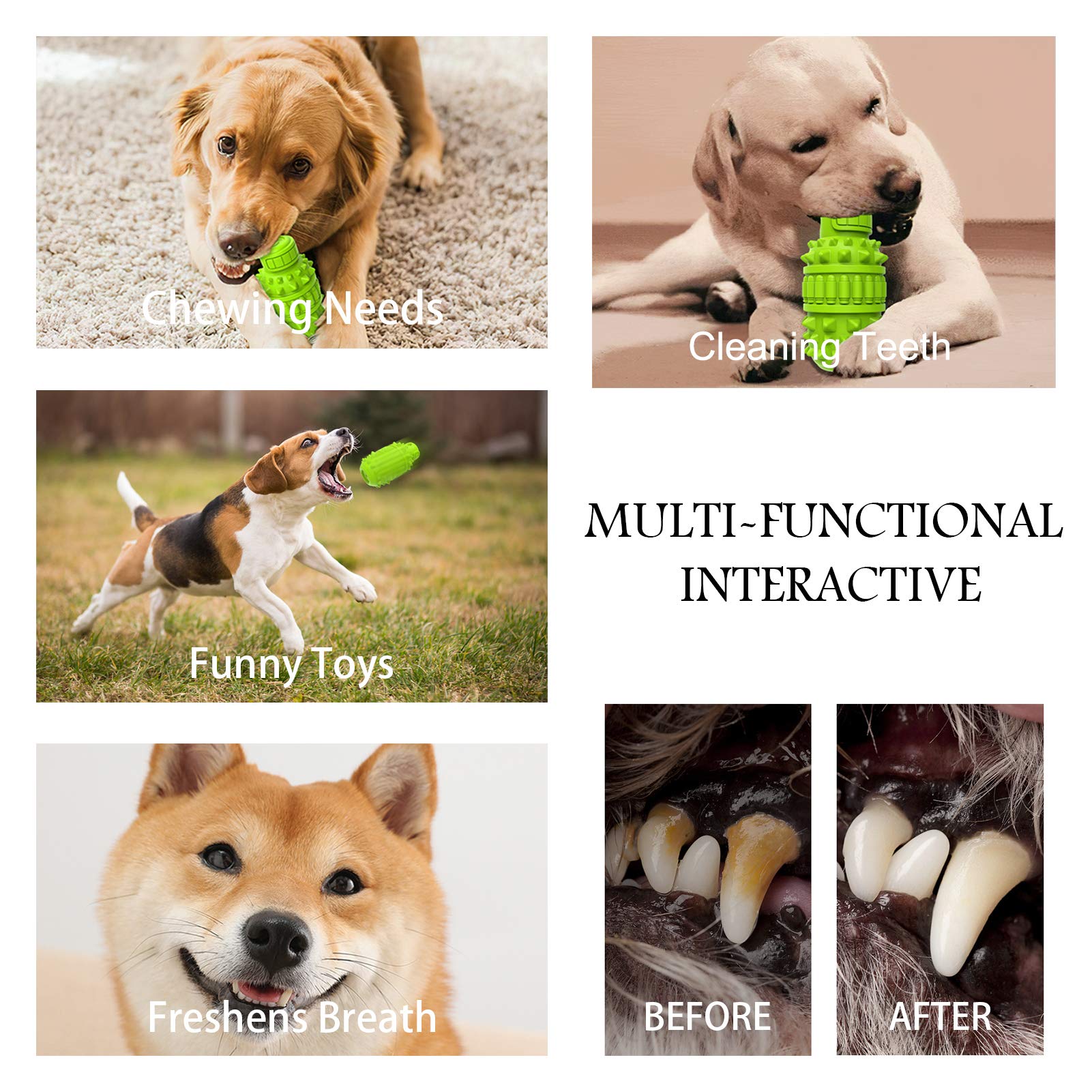 Natural Rubber Dog Chew Toy for Large & Medium Breeds - Super Durable Interactive Squeaky Toy for Aggressive Chewers, Dog Toothbrush & Birthday Gift (Green, Large) - Perfect for Playtime, Training & Dental Health