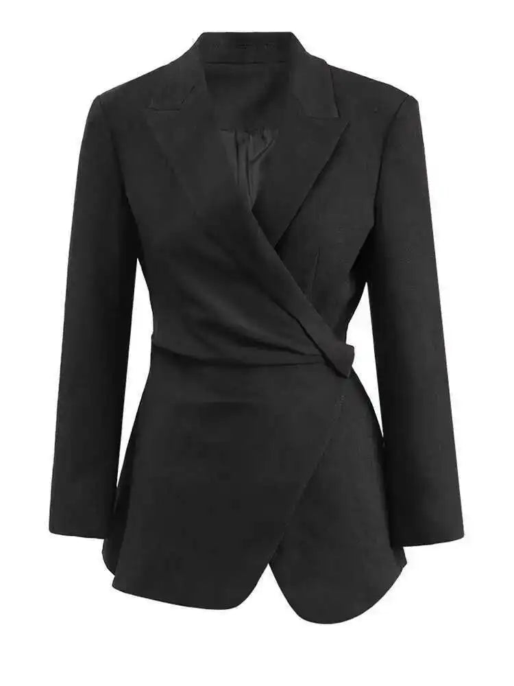 Elegant Black Blazer & Slit Skirt Two-Piece Suit for Women - Lapel Long Sleeve Fashion Set | Spring & Autumn 2025 Trendy Outfit | Perfect for Office Wear, Business Meetings & Formal Events