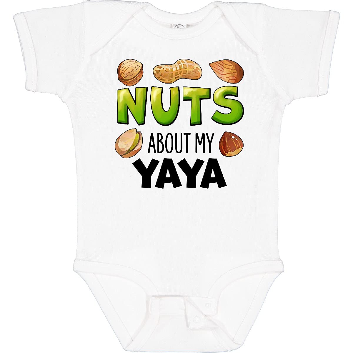 Inktastic Nuts About My Yaya Peanut Almond Pistachio Baby Bodysuit - Cute & Comfortable Infant Bodysuit for Grandparents Day, Family Reunions & Photo Shoots