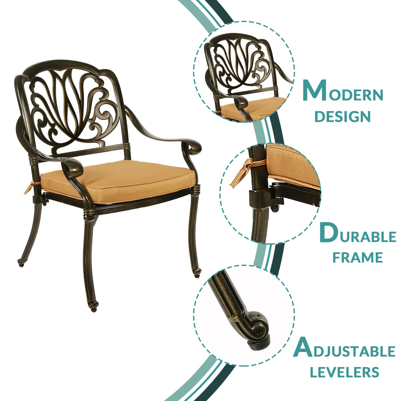 MEETWARM 2-Piece Outdoor Dining Chairs Set with Cushions - All-Weather Cast Aluminum Patio Chairs for Garden, Deck, Backyard - Dark Bronze - Perfect for Outdoor Entertaining and Relaxation