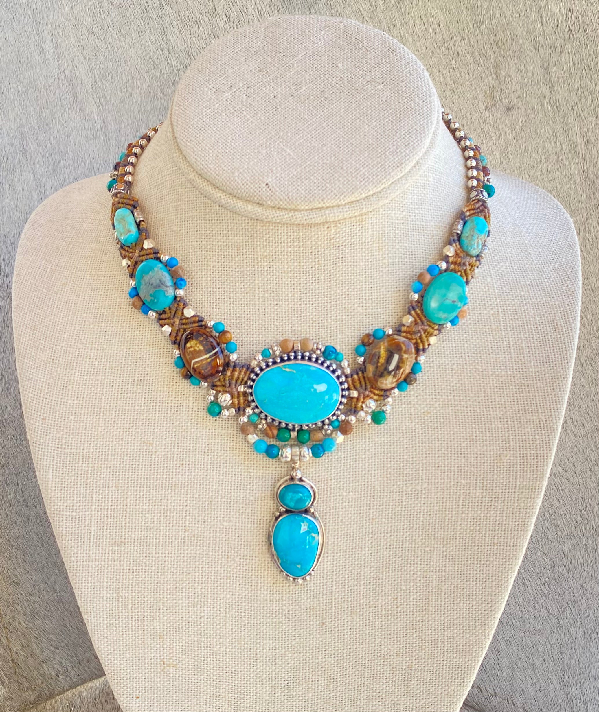 Handmade Kris Macramé Necklace with Natural Turquoise & Jasper Stones - Boho Chic Jewelry for Women, Perfect for Festivals, Beach Parties & Everyday Wear