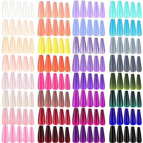 1280PCS Extra Long Press-On Nails - Ballerina Coffin Fake Nails Set, Solid Color Full Cover Acrylic Nails for DIY Nail Art, Salon & Home Manicure - Perfect for Women & Girls (12 Lovely Colors) | Great for Parties, Weddings, Holidays & Everyday Glam