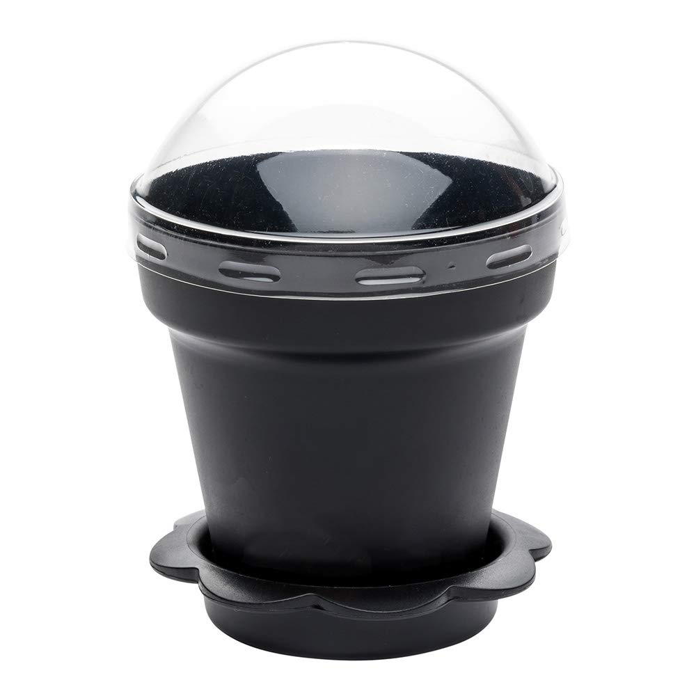 100-Pack Black 6oz Disposable Plastic Cupcake Flower Pots with Lids & Removable Saucers - Perfect for Desserts, Puddings, Cakes, and Party Catering | Eco-Friendly Restaurantware