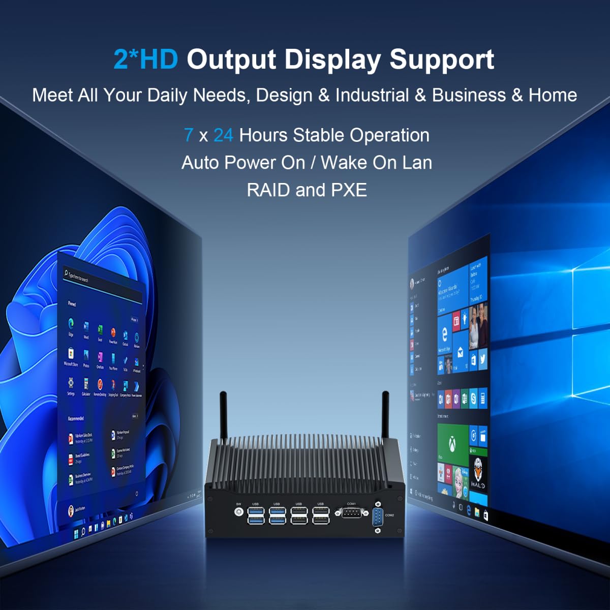 WEIDIAN Fanless Mini PC with Intel i5-8260U, 16GB RAM & 1TB SSD - Industrial Computer for 4K Dual Display, Windows 11, Dual Ethernet RS232 & Dual Band WiFi - Perfect for Office, Home Theater & Industrial Automation