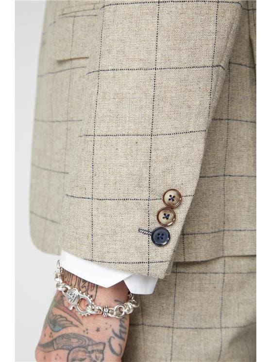 Gibson Wylam Stone Windowpane 3 Piece Tweed Suit for Men - Classic British Style Wool Blazer, Vest & Pants Set - Perfect for Weddings, Business Meetings & Formal Events