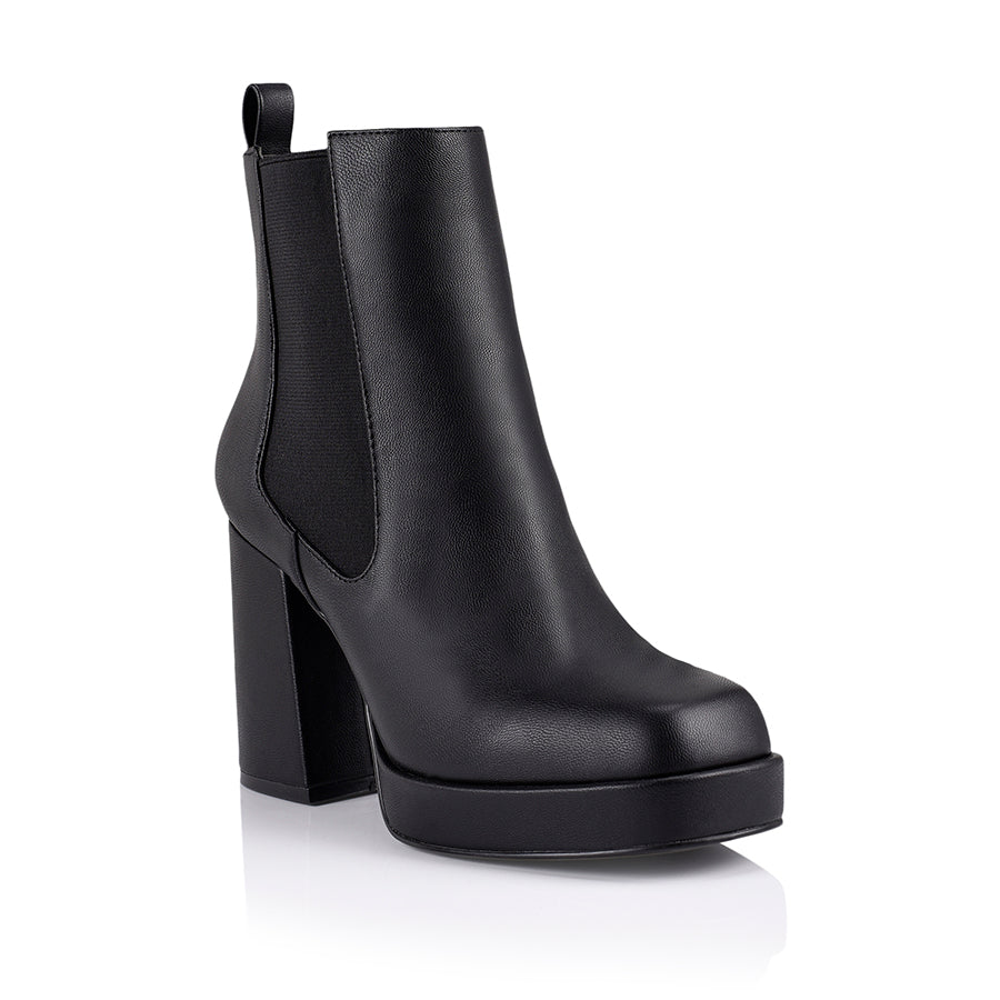Ava Platform Ankle Boots for Women - Black Smooth Leather Chunky Heel Booties | Perfect for Fall, Winter & Casual Outfits