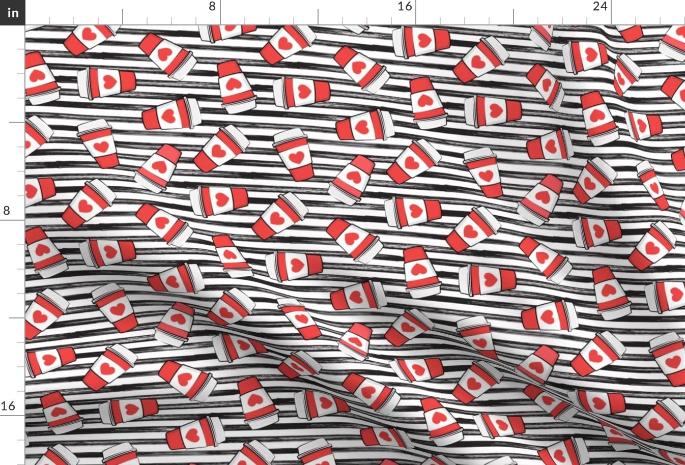 Valentine's Day Coffee Red Hearts & Black Stripes Printed Minky Fabric Fat Quarter - Soft Plush Material for Sewing Baby Blankets, Quilt Backing, DIY Crafts - Perfect for Romantic Gifts & Home Decor