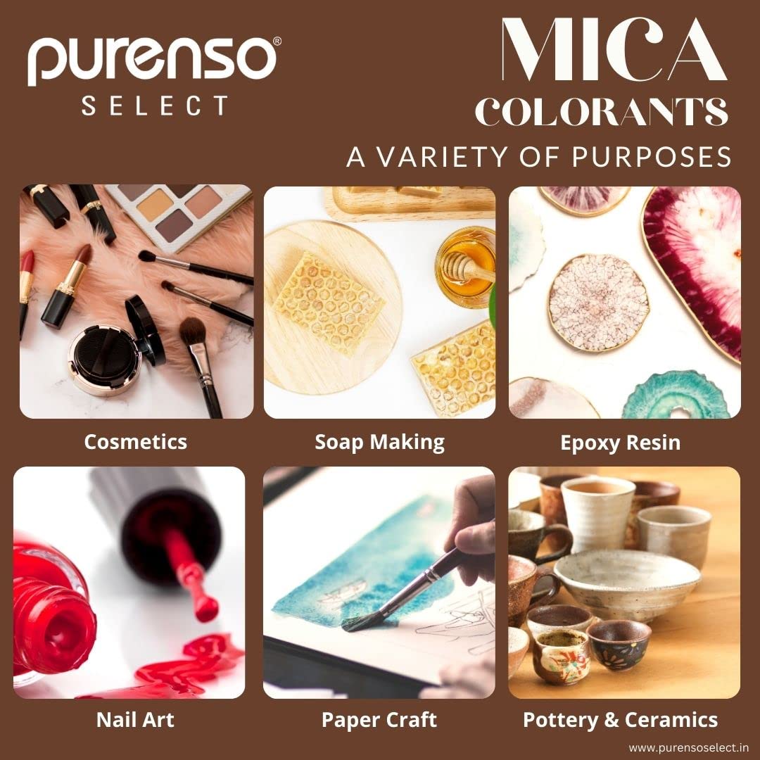 Purenso Select - Natural Turquoise Mica Powder (10g) | Premium Cosmetic Grade Pigment for DIY Soap Making, Candle Crafting, Lip Gloss, Nail Art, Bath Bombs & Resin Jewelry | Vibrant Color for Arts & Crafts Projects