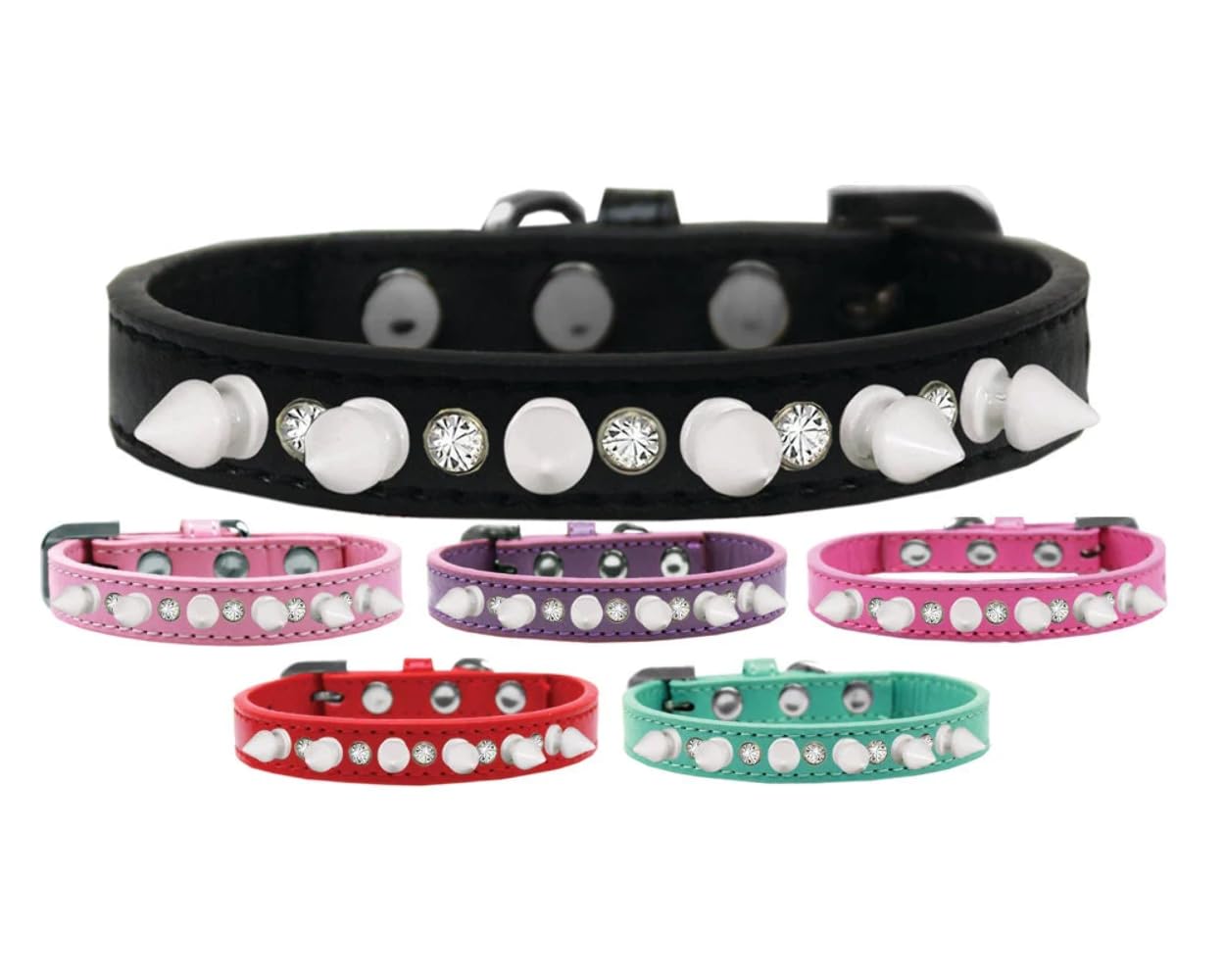 Lavender Dog Spike Collar with Clear Crystals - Stylish & Protective for Pets