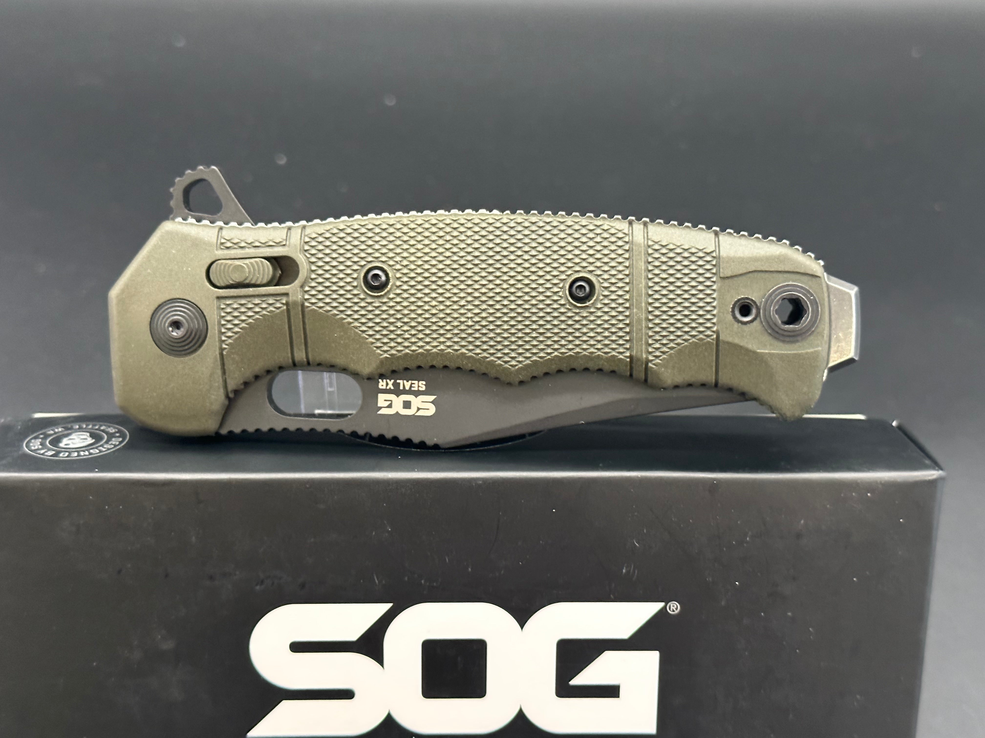 SOG SEAL XR Folding Pocket Knife - OD Green Tactical Knife for Camping, Hiking & Outdoor Survival - Durable & Sharp Blade with Flipper Opening