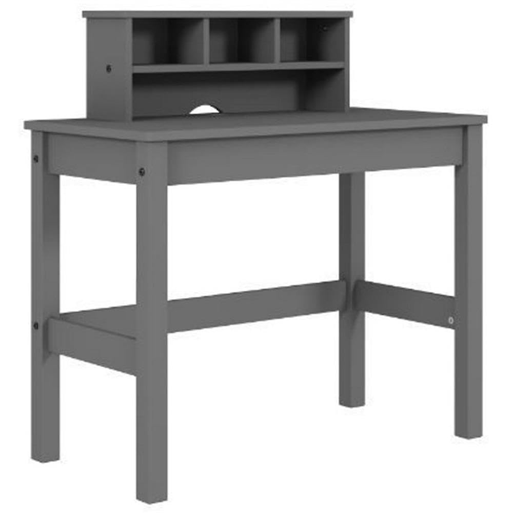 Acme Logan Gray Wooden Rectangular Writing Desk with Hutch & Cable Management Hole - Perfect for Home Office, Study & Workspace Organization