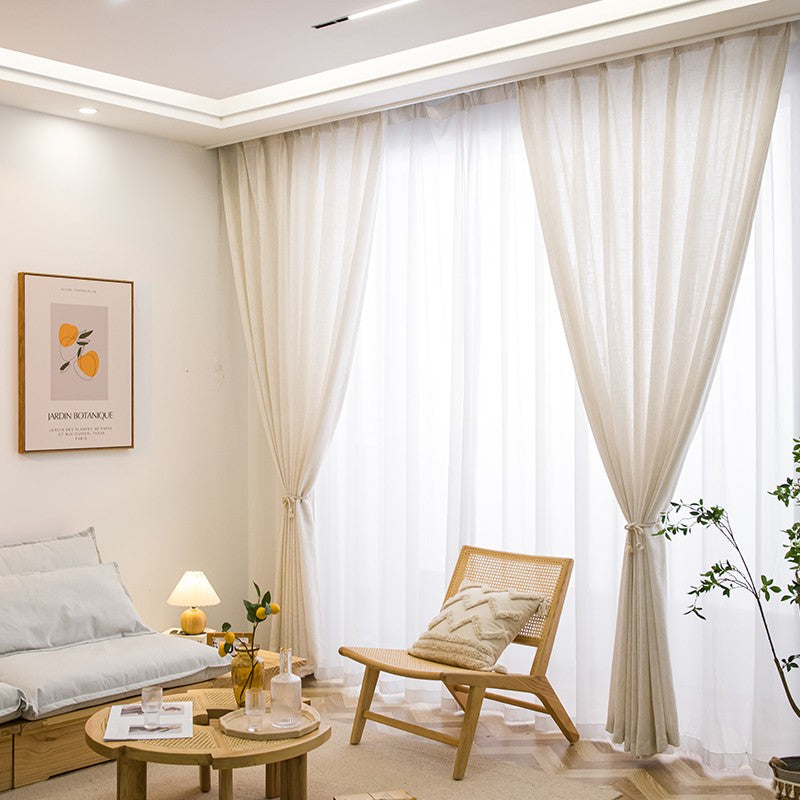 Estelle Linen Brown Japandi Style Light Filtering Custom Curtains - Elegant Window Treatment for Living Room & Bedroom