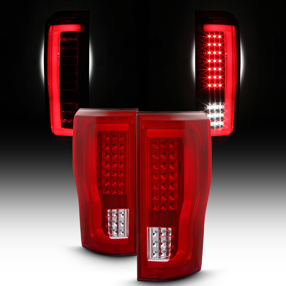 AKKON Full LED Tube Tail Lights for 2017-2019 Ford F250 F350 Super Duty - Chrome Housing with Red Clear Lens - Enhanced Visibility & Style for Night Driving & Off-Road Adventures