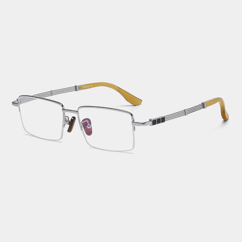 Unisex Black Semi-Rimless Square Titanium Eyeglasses Frame 80116 - Lightweight & Durable for Work, Reading & Fashion