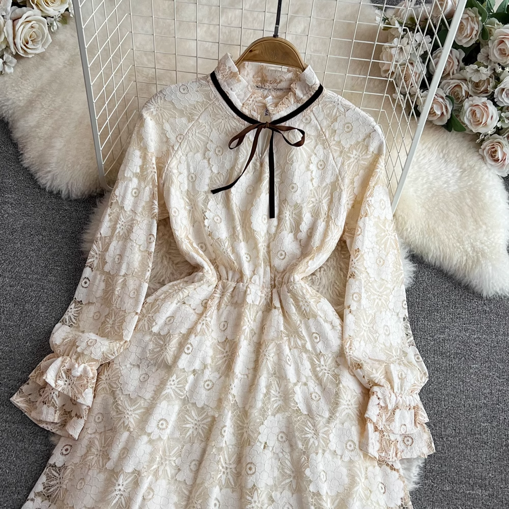 Elegant Long Sleeve A-Line Ruffled Lace Dress for Women - Perfect for Weddings, Parties & Special Occasions