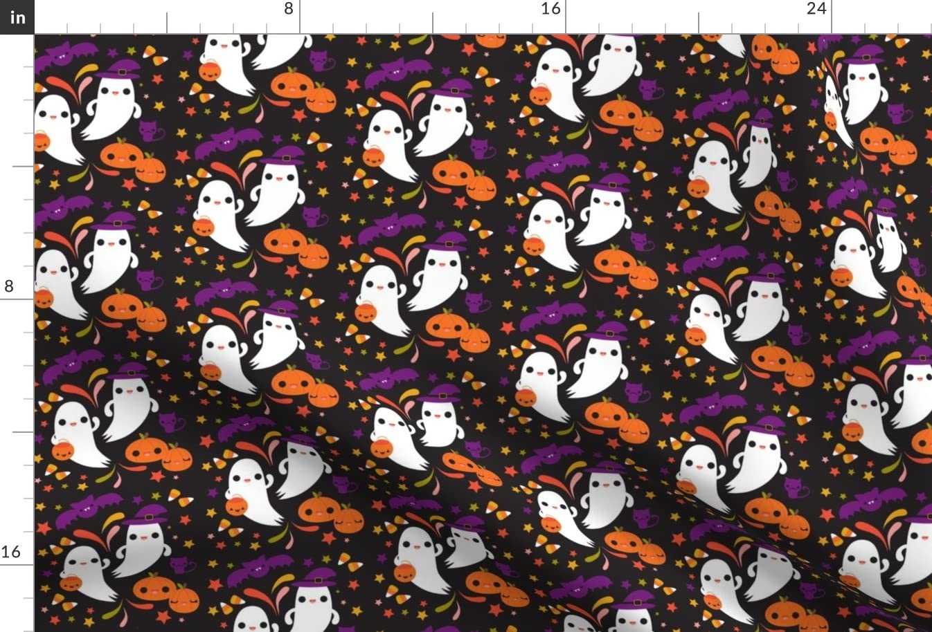 Kawaii Black Halloween Pumpkin & Bat Printed Minky Fabric Fat Quarter - Soft Plush for Baby Blankets, Quilt Backing, DIY Sewing Projects, Plush Toys - Perfect for Spooky Decor & October Holiday Crafts