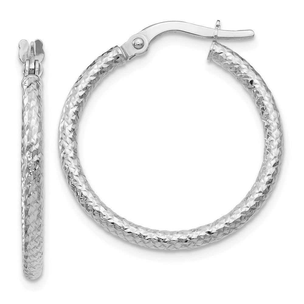 10K White Gold Polished & Textured Hinged Hoop Earrings - Elegant Everyday Jewelry for Women | Perfect for Work, Parties & Special Occasions