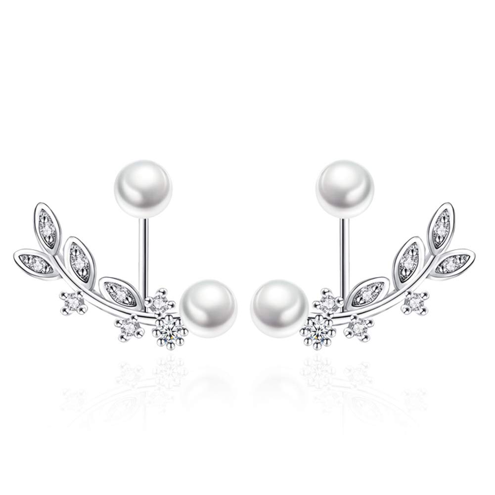 Sterling Silver Ear Jacket Cuff Earrings Set - 2 in 1 Front & Back Design with CZ Pearls | Elegant Dangle Earrings for Women, Perfect for Parties, Weddings & Daily Wear