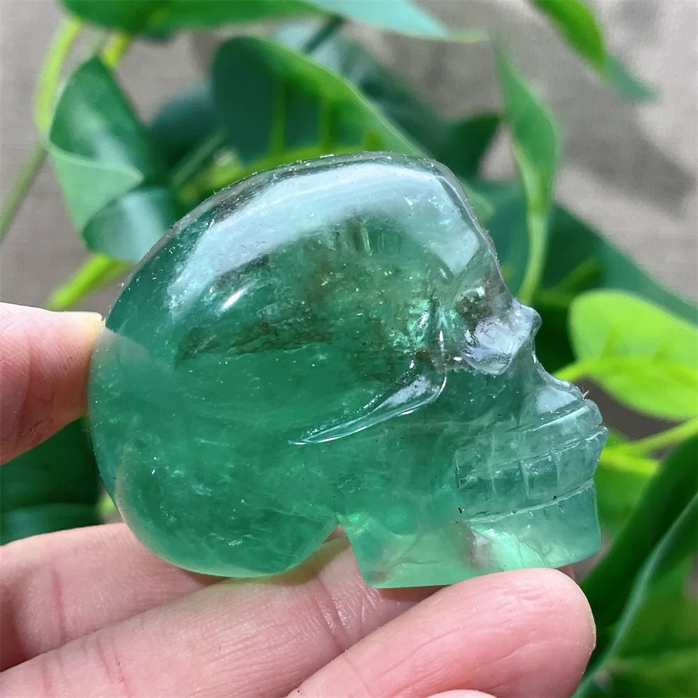 Natural Green and Purple Fluorite Crystal Skull Carving - Healing Stone, Quartz Mineral Gemstone for Spiritual Crafts, Home Decor, Meditation & Energy Work